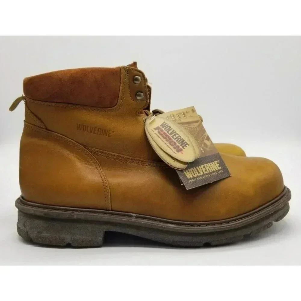 Wolverine Durashocks Work Boots Vibram Soles Fusion EH Tan Leather Men 14 E NWOB